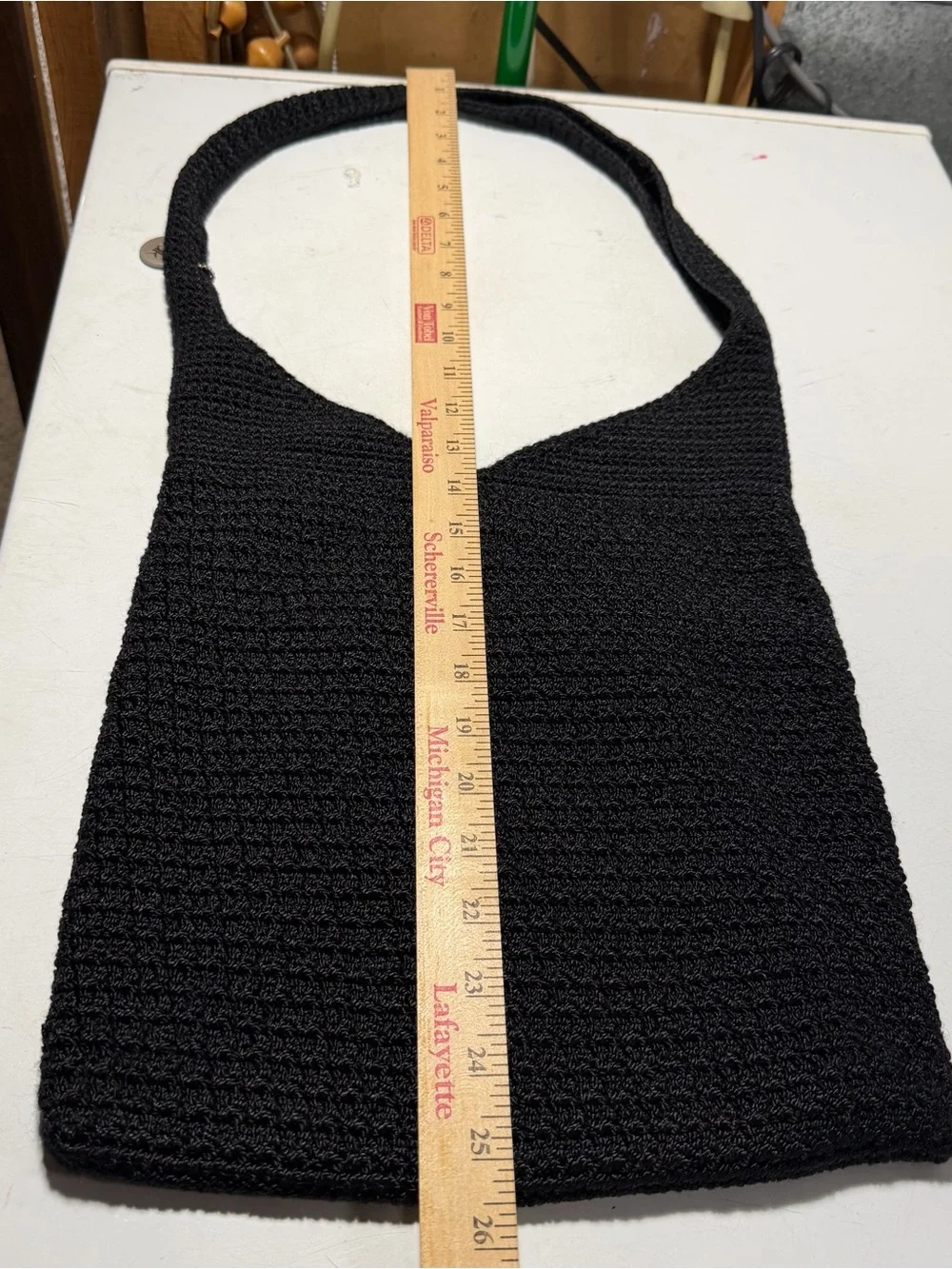 The Sak Black Crochet Purse Bag Snap Closure Zip Interior Pocket